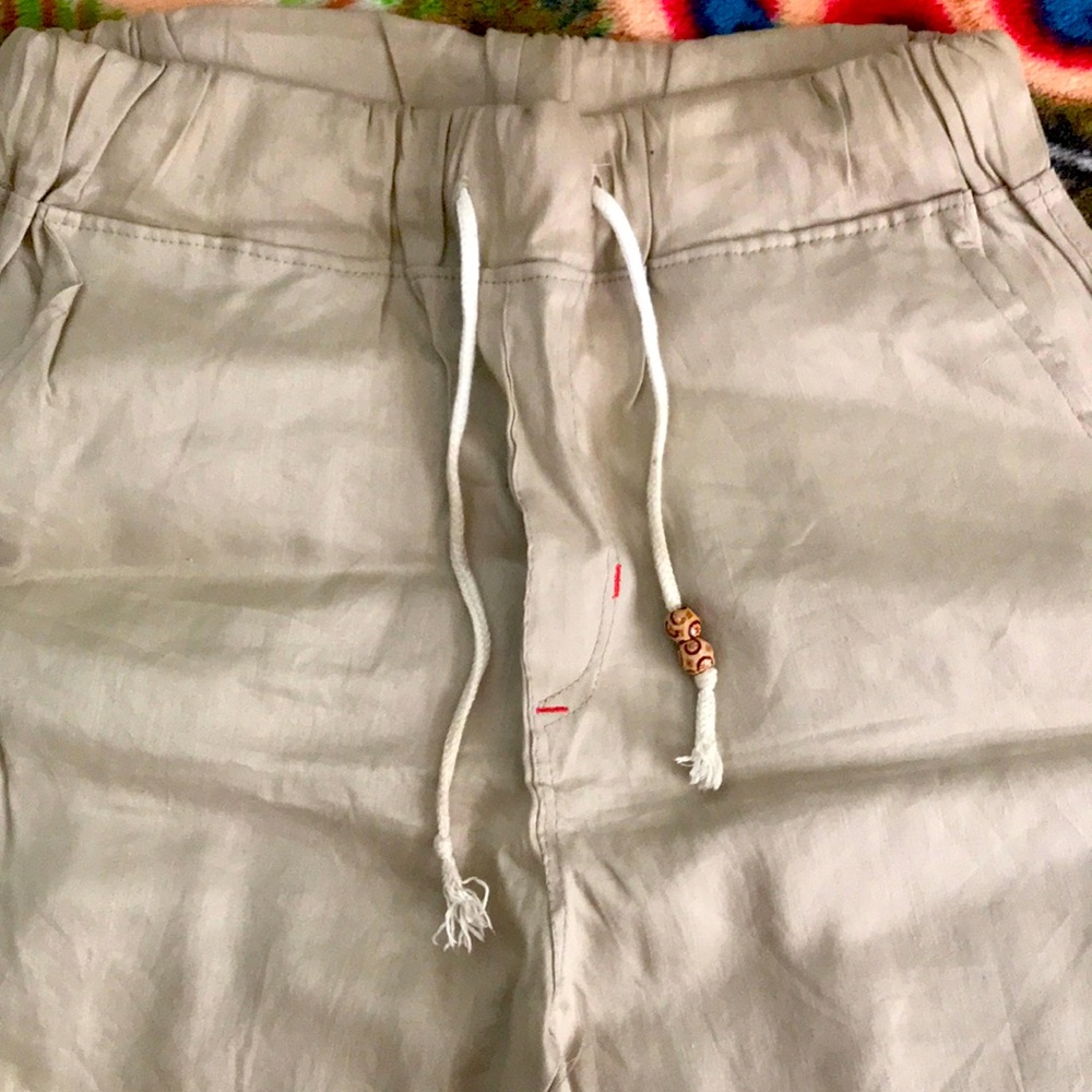 Beige Casual Drawstring Pants